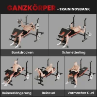 HOMCOM Hantelbank ohne Gewichte, verstellbare Fitnessbank für zahlreiche Übungen,  Workout-Station, Stahl, Kunststoff, Schwarz+Rot(m-4)