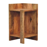 Solid Mango Wood Bedside Table with Open Box Storage and Shelf, Handcrafted Desk with Clear Natural Finish, 28L x 28W x 50H cm, Brown(m-7)