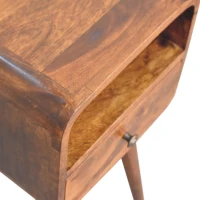 Solid Mango Wood Mini Bedside Table with Drawer and Open Shelf, Hand-Finished Desk with Unique Grain, 30L x 30W x 55H cm, Brown(m-4)