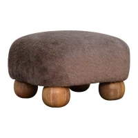 Solid Wood Faux Fur Nordic Footstool with High-Resilience Cushioning, Upholstered Square Seat with Storage Drawer, 42L x 42W x 28H cm, Brown(m-8)