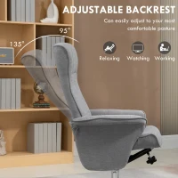 HOMCOM Swivel Recliner Chair with Footstool, Velvet Recliner Armchair with Ottoman, Steel Base, Upholstered Reclining Chair for Living Room, Bedroom, Office, Grey(m-4)