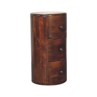 100% Solid Mango Wood Drum Chest with 3 Drawers, Sustainable and Durable Table with Handcrafted Stain Finish, 30L x 30W x 57H cm, Brown(m-9)