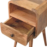 100% Solid Mango Wood Mini Bedside Table with Unique Grain, Handcrafted Desk with Drawer and Open Shelf, 30L x 30W x 55H cm, Brown(m-4)
