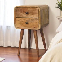 100% Solid Mango Wood Bedside Table with 2 Smooth-Gliding Drawers, Hand-Finished Desk with Nordic Legs, 30L x 30W x 55H cm, Brown(m-1)