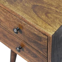 Solid Mango Wood Mini Bedside Cabinet with 2 Smooth-Gliding Drawers, Handcrafted Desk with Nordic Slim Legs, 30L x 30W x 57H cm, Brown(m-5)
