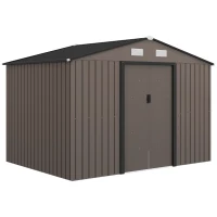 Outsunny Abri de jardin 5,4 m² 2,77 x 1,95 x 1,92 m kit de fondation porte coulissante ventilations acier galvanisé, marron(m-12)
