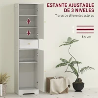 HOMCOM Armario Alto de Baño Estrecho con 2 Puertas Arqueadas Cajón y Estantes Ajustables Moderno 40x29,5x170 cm Blanco Veteado(m-5)