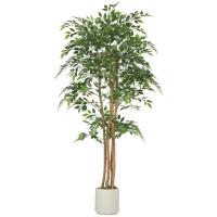 HOMCOM Árbol banyan artificial, planta artificial con tronco macizo, maceta, para salón, dormitorio, oficina, 75 x 75 x 180 cm, Verde(m-6)