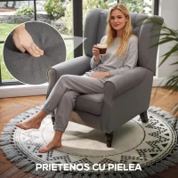 HOMCOM Fotoliu de Living Stil Francez cu Perne Detașabile Gri(m-6)