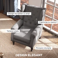 HOMCOM Fotoliu de Living Stil Francez cu Perne Detașabile Gri(m-4)