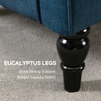 HOMCOM Scaun Decorativ Capitonat cu Spatar Inalt, Cotiere Rotunjite Captusite și Sezut cu Captuseala Groasa, Albastru(m-7)