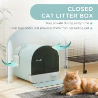 PawHut Hooded Cat Litter Box, Kitten Litter Tray, with Lid, Scoop, Filter, Flap Door(m-5)