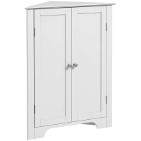 kleankin Triangle Bathroom Cabinet, Corner Bathroom Storage Unit with Adjustable Shelf and Recessed Door, Free Standing, White(m-1)