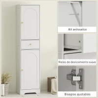 HOMCOM Armario Alto de Baño Estrecho con 2 Puertas Arqueadas Cajón y Estantes Ajustables Moderno 40x29,5x170 cm Blanco Veteado(m-7)