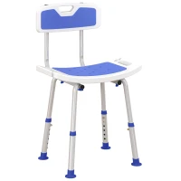 HOMCOM Shower Stool with Backrest, Height Adjustable Shower Chair with Anti-slip Foot Pads, Shower Head Holder, Blue(m-1)