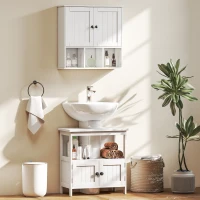 kleankin Meuble sous lavabo - meuble de salle de bain - 2 portes rainurées avec étagère ouverte - poignées alliage aluminium - 60 x 30 x 60 cm - MDF blanc(m-8)