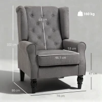 HOMCOM Fotoliu de Living Stil Francez cu Perne Detașabile Gri(m-3)