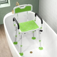 HOMCOM EVA Padded Shower Chair for the Elderly and Disabled, Height Adjustable Shower Stool with Back and Arms, 4 Suction Foot Pads, Green(m-9)