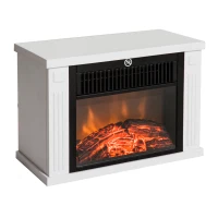 HOMCOM Camino Elettrico da Terra con Effetto Fiamma, Potenza Regolabile 600/1200W, Copertura 10-15m², Bianco(m-1)