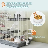 PawHut Gabbia per Criceti a 3 Livelli e 14 Tubi con Casetta, Rampa, e Accessori, in Metallo e Plastica, 45x30x45 cm, Grigio(m-6)