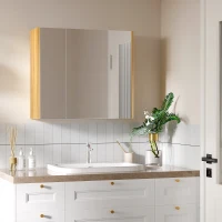 kleankin Armário com espelho para casa de banho armário de lavatório espelho 3 portas 4 prateleiras reguláveis 68 x 22 x 60 cm branco(m-6)