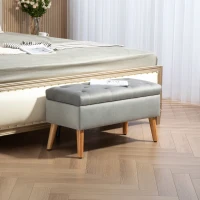 HOMCOM Banco de armazenamento baú de arrumação tecido efeito veludo pés em madeira carga máx. 120 kg 80 x 35 x 42 cm, cinza(m-6)