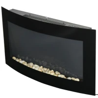 HOMCOM Camino Elettrico a Parete con Luce LED a 7 Colori, Potenza 1000/2000W e Temperatura 15-30°C, Nero(m-1)