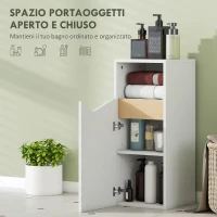 HOMCOM Mobiletto Bagno con Armadietto con Anta Ammortizzata e Vano Aperto, 30x30x71.5 cm, Bianco e Legno(m-4)