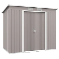 Outsunny Capanno Attrezzi con Tetto Inclinato, 2 Ingressi e Prese d'Aria, in Acciaio Zincato, 213x130x172 cm, Grigio(m-1)