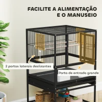 PawHut Gaiola para Pássaros com Rodas Painéis Acrílicos Comedouros Poleiros Prateleira Bandeja Amovível 48x46x83 cm Preto(m-6)