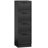 HOMCOM Cassettiera Portadocumenti a 4 Cassetti con Binario Regolabile e 2 Serrature, in Legno, 40x40x131 cm, Nero(m-1)