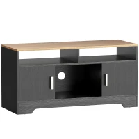 HOMCOM Móvel TV banco para TV em madeira com 2 nichos 2 armários com porta 1 armário aberto 105 x 40 x 52 cm efeito madeira preta(m-1)