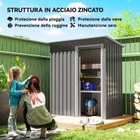 Outsunny Capanno Attrezzi con Tetto Inclinato e Porta Scorrevole, in Acciaio e PP, 163x89x182 cm, Grigio Chiaro(m-4)