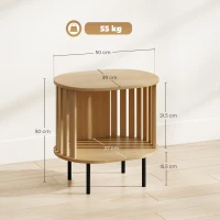 HOMCOM Mesa lateral oval mesa de apoio armazenamento aberto pés em aço design de ripas 50x39x50cm efeito madeira natural(m-3)