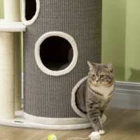 PawHut Arranhador com Cama para Gato e Toca para Arranhar, 60 cm x 44,5 cm x 109 cm, Cinza + Natural + Branco(m-5)