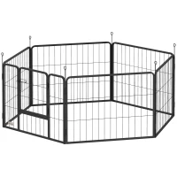 PawHut Parque para Cães de 6 Painéis de 60 cm de Altura Vedações para Cães de Aço Dobrável com Porta para Interior e Exterior Preto(m-11)