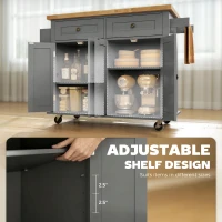 HOMCOM Rolling Kitchen Island Storage Trolley with Rubber Wood Top & Drawers for Dining Room, Grey(m-5)