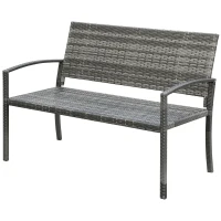 Outsunny Banco de jardim, em aparência de rattan, com estrutura de aço, para 2 pessoas, cinza, 122 x 60 x 85cm(m-7)