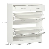 HOMCOM Narrow Shoe Storage with 2 Flip Drawers and Adjustable Shelves Shoe Cabinet Organizer for 12 Pairs of Shoes, White(m-3)