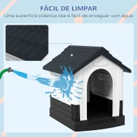 PawHut Casa para Cães Mini de Exterior em Plástico com 3 Janelas Base Elevada Telhado Inclinado 64,5x57x66 cm Cinzento Escuro(m-5)