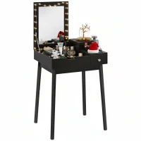 HOMCOM Penteadeira com espelho mesa de maquilhagem, 2 gavetas, espelho rebatível para quarto e sala, 60x50x85,5cm, preto(m-7)