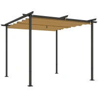 Outsunny 3 x 3 m Pérgola de Jardim com Teto Ajustável, Estrutura Metálica, Proteção UPF30+, Toldo para Varanda e Terraço, Bege(m-6)