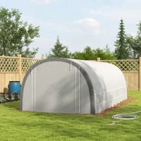 Outsunny 6 x 3(m) Polytunnel Greenhouse with Upgraded Structure, Mesh Door and Windows, 15 Plant Labels, White(m-10)