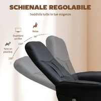 HOMCOM Poltrona Massaggiante con Pouf Poggiapiedi, Reclinabile a 145° con Seduta Girevole e 10 Punti Massaggio, Nero(m-6)