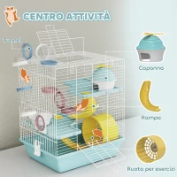 PawHut Gabbia per Criceti a 3 Livelli e 12 Tubi con Casetta, Rampa, e Accessori, in Metallo e Plastica, 34.5x27.5x41 cm, Grigio(m-5)