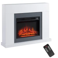 HOMCOM Camino Elettrico a Parete con LED Effetto Fiamma e Timer, Copertura 37m², 2000W - Bianco(m-11)