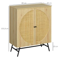 HOMCOM Móvel de arrumação buffet alto aspeto madeira e trama em vime design 2 portas 80 x 39 x 101,8 cm natural(m-3)