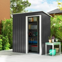 Outsunny Casetta da Giardino 1.16m² in Acciaio Zincato, Capanno da Giardino con Tetto Inclinato e Porta Scorrevole Bloccabile, Capanno Porta Attrezzi, 163x89x182 cm, Nero(m-2)