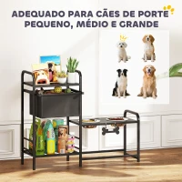 PawHut Comedouro Elevado para Cães com Gaveta em Tecido 2 Taças de Aço Inoxidável 2x800 ml Altura Ajustável 2 Prateleiras 89,5x27x74 cm Preto(m-8)