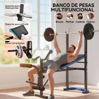 HOMCOM Banco de Musculación Banco de Pesas con Soporte para Barra y Respaldo Ajustable para Entrenamiento en Casa Gimnasio Azul(m-5)